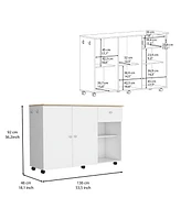 Depot E-Shop Syros Kitchen Island Cart, Six Carter, One Drawer, Double Door Cabinet, Two External Shelves, Four Interior Shelves, White / Pine