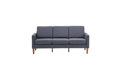 Slickblue Dark Grey Modular Sofa, Linen Upholstery with Solid Wood Frame and Legs, 3-Seater