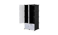 Slickblue 8 Cube Organizer Stackable Plastic Cube Storage Shelves Design Multifunctional Modular Closet Cabinet with Hanging Rod White Doors and Black