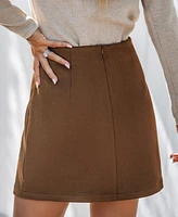 Cupshe Women's Light Brown Asymmetrical Button Mini Skirt