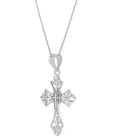 Ornate Openwork Cross 18" Pendant Necklace in 14k White Gold