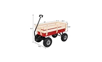 Slickblue Garden Wagon with Iron Frame and Wood Panels, Four-Wheel Design for Outdoor Gardening