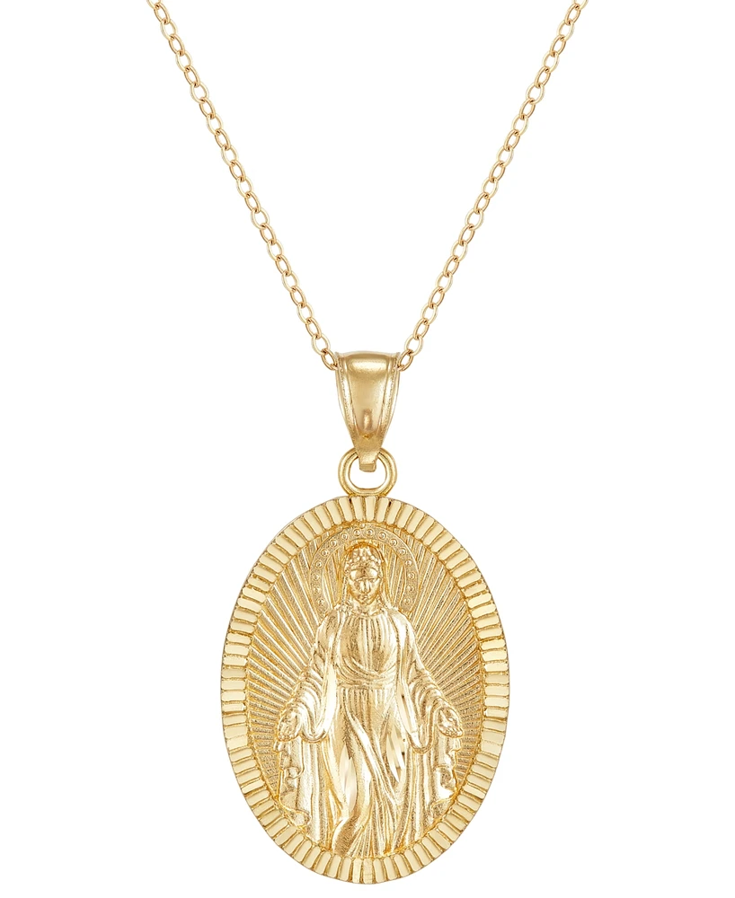 Polished Oval Virgin Mary Medallion 18" Pendant Necklace in 14k Gold