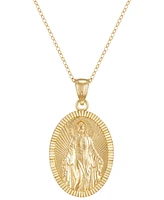 Polished Oval Virgin Mary Medallion 18" Pendant Necklace in 14k Gold