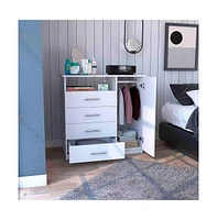 Rioja 4 Drawer Dresser, One Open Shelf, Superior Top, Single Door Cabinet, White