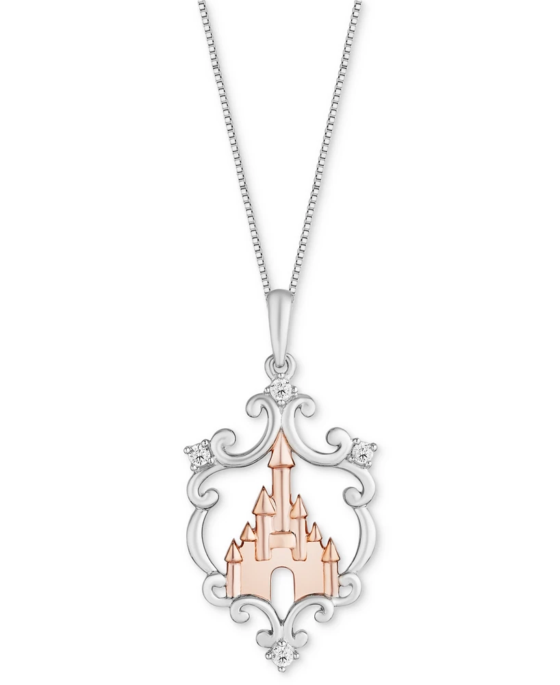 Disney Enchanted Vault Diamond Majestic Princess Castle 18" Pendant Necklace (1/20 ct. t.w.) in Sterling Silver & 14k Rose Gold-Plated Sterling Silver