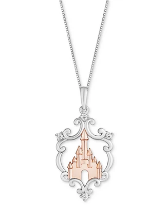 Disney Enchanted Vault Diamond Majestic Princess Castle 18" Pendant Necklace (1/20 ct. t.w.) in Sterling Silver & 14k Rose Gold-Plated Sterling Silver