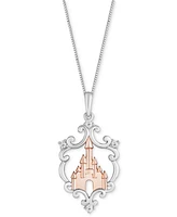 Disney Enchanted Vault Diamond Majestic Princess Castle 18" Pendant Necklace (1/20 ct. t.w.) in Sterling Silver & 14k Rose Gold-Plated Sterling Silver