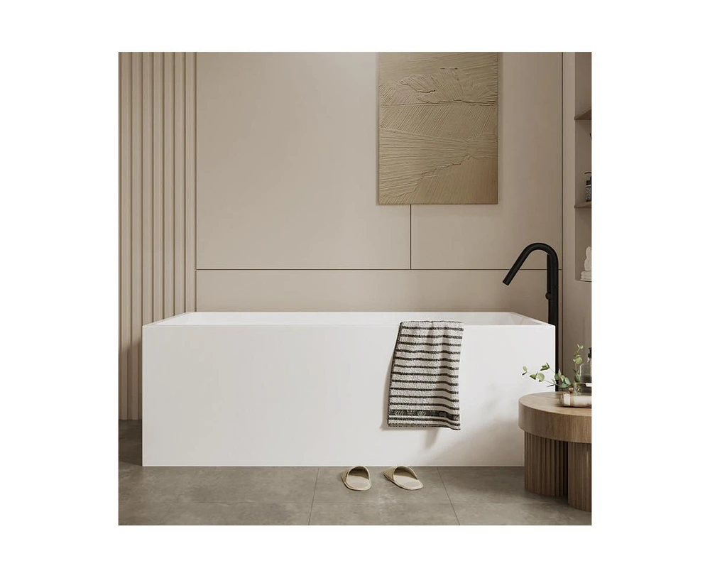 gaomon 59" Acrylic Freestanding Bathtub,Contemporary Rectangular Shape Soaking Tub With Chrome Drain and Minimalist Linear Design Overflow, Easy to In