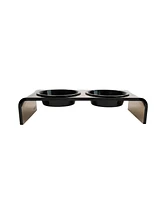 Hiddin Small Bronze Double Bowl Pet Feeder with Black Bowls