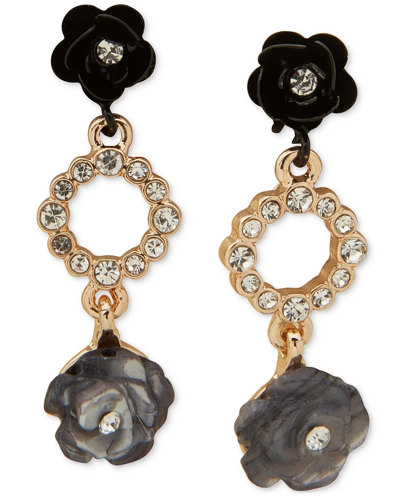 lonna & lilly Gold-Tone Black Flower Linear Earrings