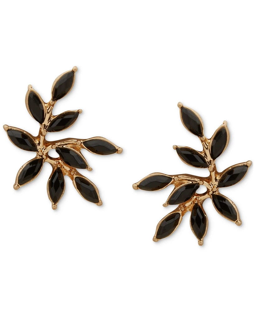 lonna & lilly Gold-Tone Black Stone Leaf Stud Earrings