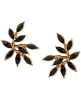 lonna & lilly Gold-Tone Black Stone Leaf Stud Earrings