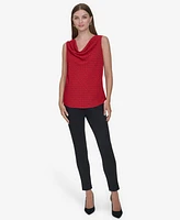 Halston Women's Logo-Print Draped-Neck Sleeveless Top