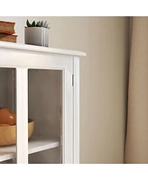 Slickblue Buffet Storage Cabinet with Double Glass Doors and Unique Bell Handles