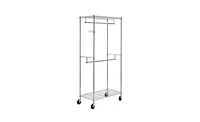 Slickblue Heavy-Duty Chrome Closet Organizer Garment Rack with Clothes Hanger and Home Shelf for Storage