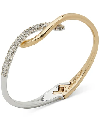 Anne Klein Two-Tone Crystal Pave Twist Crossover Bangle Bracelet