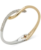 Anne Klein Two-Tone Crystal Pave Twist Crossover Bangle Bracelet