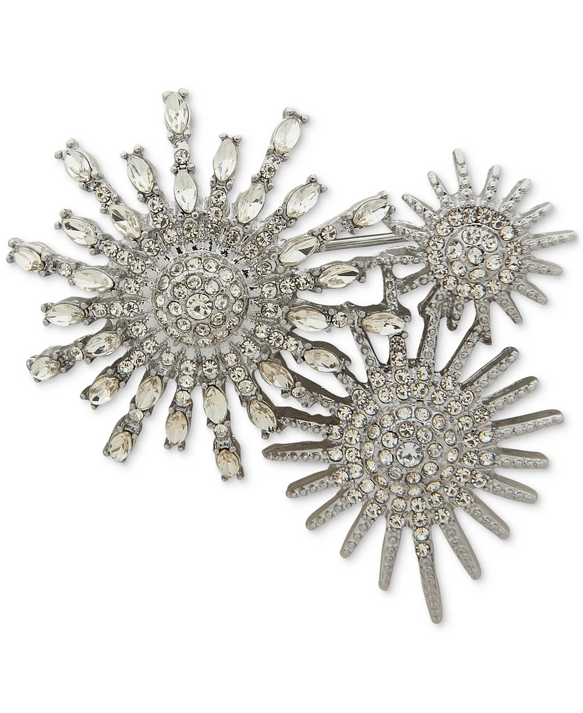 Anne Klein Silver-Tone Crystal Stone & Pave Triple Sunburst Cluster Pin