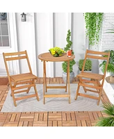 Sugift 3 Pieces Folding Patio Bistro Set with Slatted Tabletop