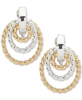 Anne Klein Two-Tone Concentric Rope-Look Circle Drop Clip On Earrings