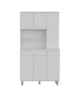 Depot E-Shop Helis 90 Kitchen Pantry Cabinet, Two Open Shelves, One Drawer, Multiple Cabinets, White