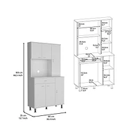 Depot E-Shop Helis 90 Kitchen Pantry Cabinet, Two Open Shelves, One Drawer, Multiple Cabinets, White