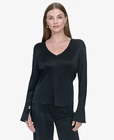 Halston Women's V-Neck Bell-Sleeve Blouse