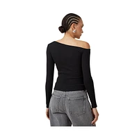 Cotton On Women's Essential Rib Asymmetric Long Sleeve Top