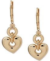 Anne Klein Gold-Tone Crystal Pave Heart Dangle Leverback Drop Earrings