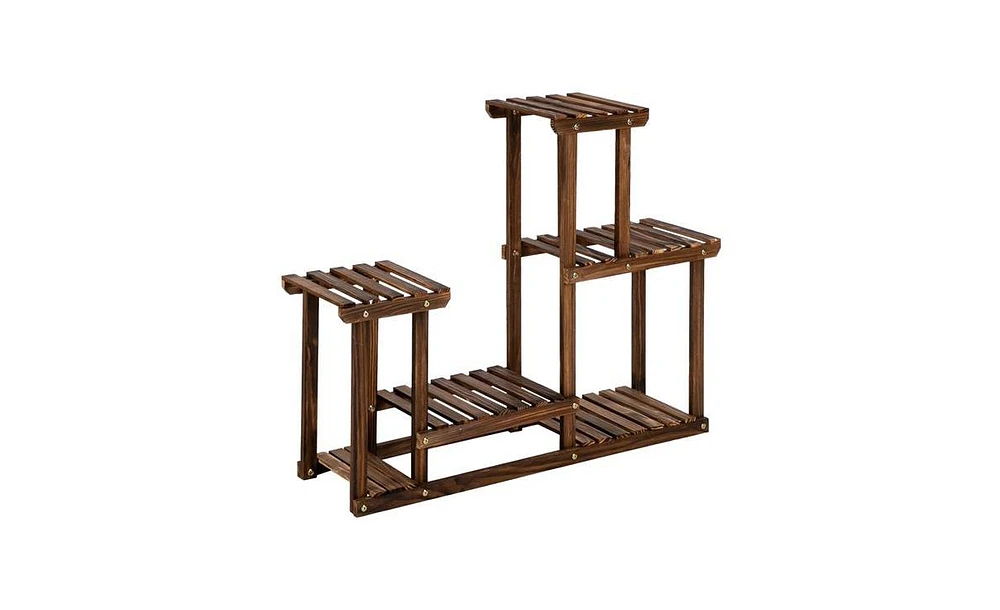 Slickblue 4-Story 7-Seat Indoor And Outdoor Multi-Function Carbonized Wood Plant Stand