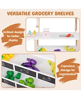 Kids Ice Cream Cart Wooden Toddler Farmers Market Stand W/ Chalkboard & Storage