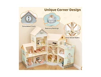 Hongge Wooden Corner Dollhouse Playset with 41 Pieces Accessories for Kids 3+ Years Old