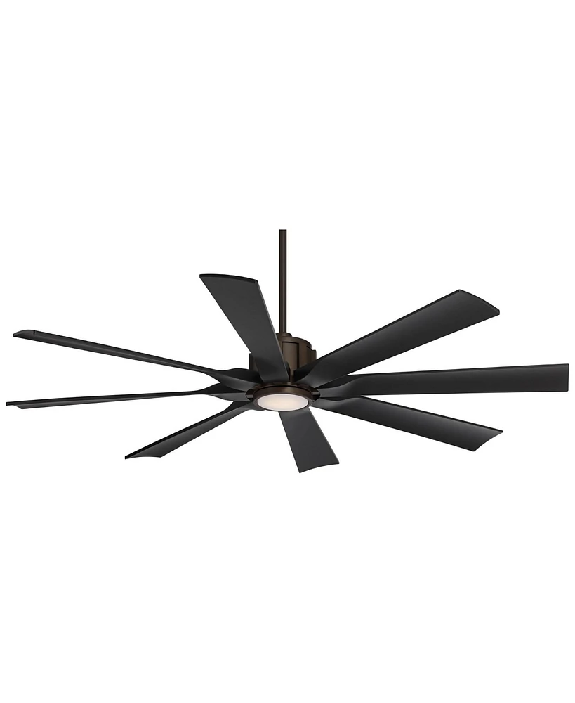 60" Defender Modern Indoor Outdoor Ceiling Fan 8 Blade Led Light Remote Control Oil Rubbed Bronze Finish Black Blades Bedroom Patio Living Room Decora