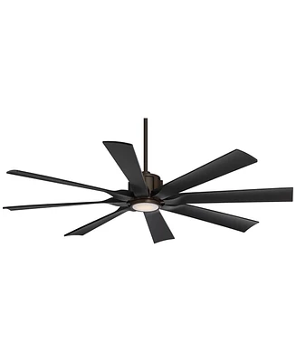 Possini Euro Design 60" Defender Modern Indoor Outdoor Ceiling Fan 8 Blade Led Light Remote Control Oil Rubbed Bronze Finish Black Blades Bedroom Pati