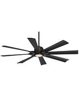 60" Defender Modern Indoor Outdoor Ceiling Fan 8 Blade Led Light Remote Control Oil Rubbed Bronze Finish Black Blades Bedroom Patio Living Room Decora