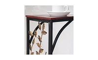Slickblue Brown Leaf Pattern Iron Side Table, Elegant Coffee Table for Living Room or Patio