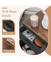 Gymax 2PCS Fabric Bedside Table 2 Drawers Nightstand Small Dresser Bedroom Living Room