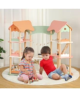 Hongge 3-Tier Wooden Dollhouse for Kids Aged 3-8 with 32 Pieces of Accessories