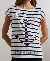 Lauren Ralph Lauren Petite Striped Anchor-Graphic Jersey Tee