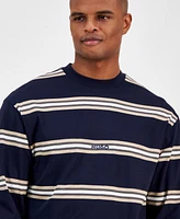 Hugo Boss Men's Nistriplo Relaxed Fit Striped Long Sleeve Crewneck T-Shirt