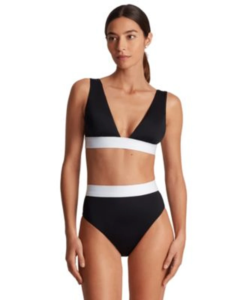 Lauren Ralph Lauren Womens Banded Modern V Neck Bikini Top High Waisted Bikini Bottoms