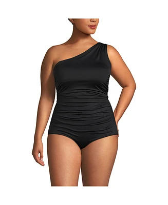 Lands' End Plus Ruched One Shoulder Midkini Swimsuit Top