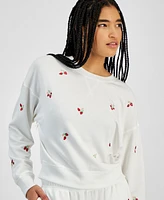 Hippie Rose Juniors' Embroidered Fleece Crewneck Sweatshirt