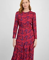 Tahari Asl Women's Belted Cascading Ruffle Dress