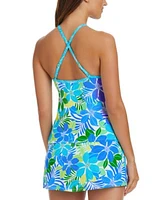 Bleu By Rod Beattie Womens Cross Strap Tankini Top High Waisted Swim Skirt