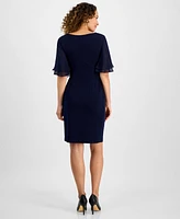 Connected Petite Gathered Flutter-Sleeve Dress