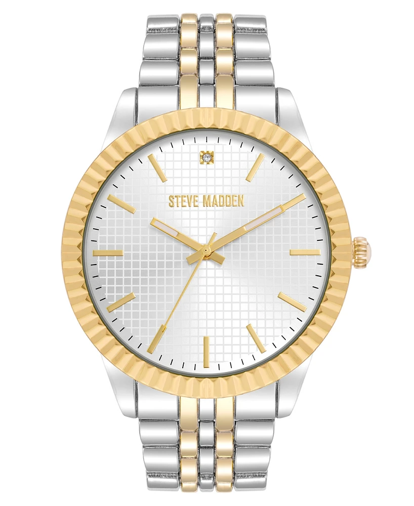 Steve Madden Men's Coin Edge Silver-Tone and Gold-Tone Alloy Metal Watch, 44mm