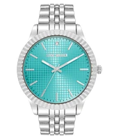 Steve Madden Men's Coin Edge Turquoise and Silver-Tone Alloy Metal Watch, 44mm