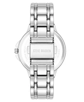 Steve Madden Women's Charming Light Blue and Silver-Tone Alloy Metal Bracelet Watch, 38mm